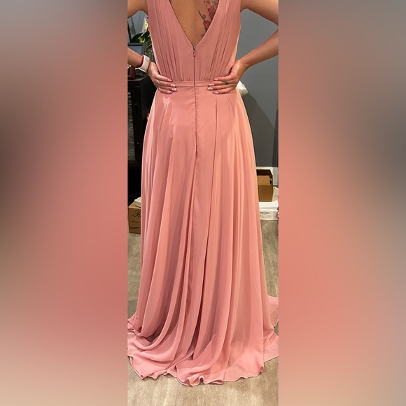 JJ's House Blush Bridesmaid Dress A-Line V-Neck Floor Length Chiffon Sz US 2 - Picture 4 of 10